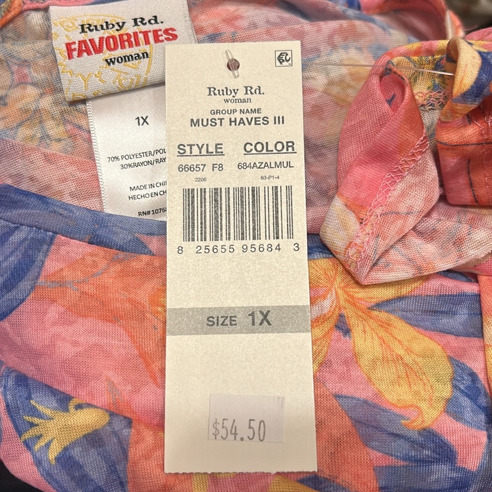NWT Sz 1x ruby rd must haves 111 pink floral print top. FINAL SALE - Picture 3 of 3